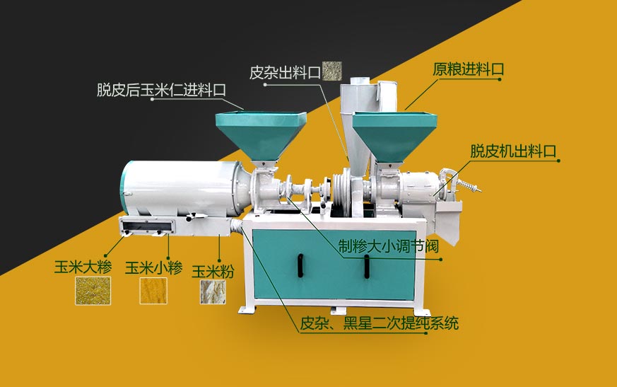 農村加工作坊常用玉米脫皮制糝制粉機組